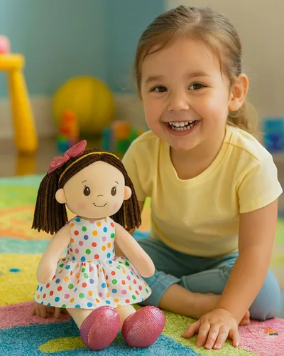 Miniatura 4 de Linzy Toys - Muñeca de trapo de felpa suave Adalyn de 16 pulgadas con lunares coloridos para niñas – Compañera de abrazo rellena para dormir