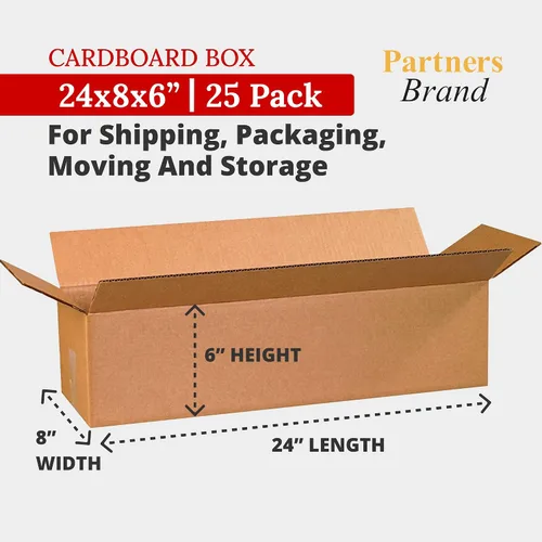 Miniatura 2 de PARTNERS BRAND Cajas de cartón corrugado largas de 24 x 8 x 6 pulgadas, largas, 24 pulgadas de largo x 8 pulgadas de ancho x 6 pulgadas de alto