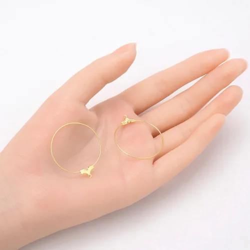 Miniatura 2 de 10 piezas Adabele resistentes al deslustre de 1.181 in círculo redondo con cuentas de aro chapado en oro amarillo de 18 quilates para aretes
