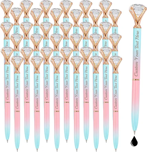 Miniatura 25 de Qingxily Hasta 300 bolígrafos de diamante, bolígrafos personalizados con nombre y texto grabado, bolígrafo de metal de cristal personalizado a