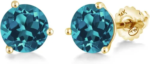 Miniatura 120 de Gem Stone King Aretes de Martini de oro amarillo de 14 quilates Aretes de tuerca de 3 puntas para mujeres y hombres Redondos de 0.236 pulgadas