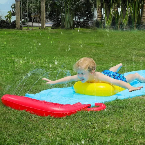 Miniatura 3 de ELEMARA Tobogán acuático inflable para niños de 19.1 pies con rociadores, bodyboard, parque acuático grande para jugar al aire libre en verano Azul