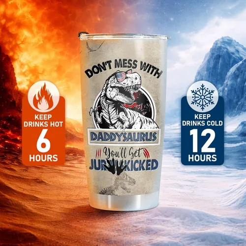Miniatura 5 de 34HD Regalos para el Día del Padre de parte de su hija, vaso de viaje aislado de dinosaurio Dadasaurus, vaso de 20 onzas, divertido regalo de Vaso