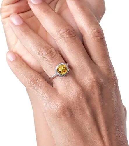 Miniatura 4 de Gem Stone King Anillo de compromiso de oro blanco de 10 quilates con piedra natal de citrino amarillo y diamantes decorativos para mujer