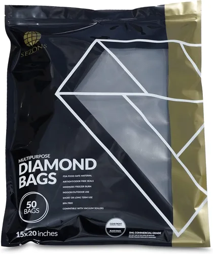 Miniatura 2 de Bolsas de diamante - Bolsas de sellado al vacío 5mil - 50 bolsas (15x20, Negro/Transparente)