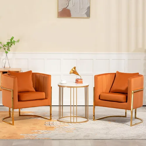 Miniatura 15 de Silla de Acento Moderna de Terciopelo, Sillón Tapizado Tipo Barril de Mediados de Siglo con Almohada para Sala de Estar, Cómoda Silla Individual