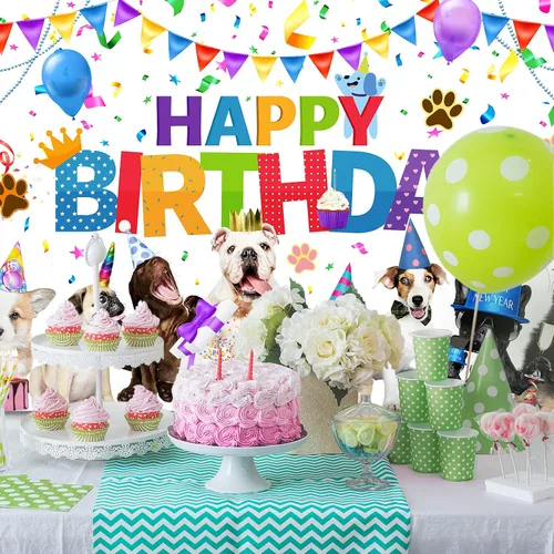 Miniatura 6 de Tatuo Telón de fondo de cumpleaños para perros, decoración de fiesta de cumpleaños de cachorros, pancarta temática de perro, fondo de fotografía