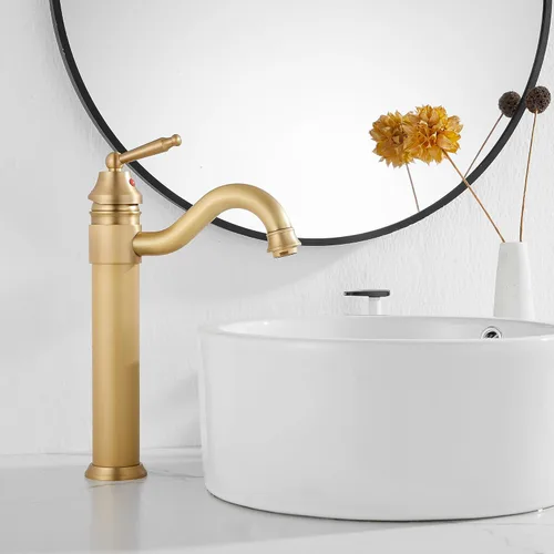 Miniatura 6 de Grifos de lavabo de baño de un solo mango, de cuerpo alto, acabado de latón antiguo con secador desplegable sin desbordamiento