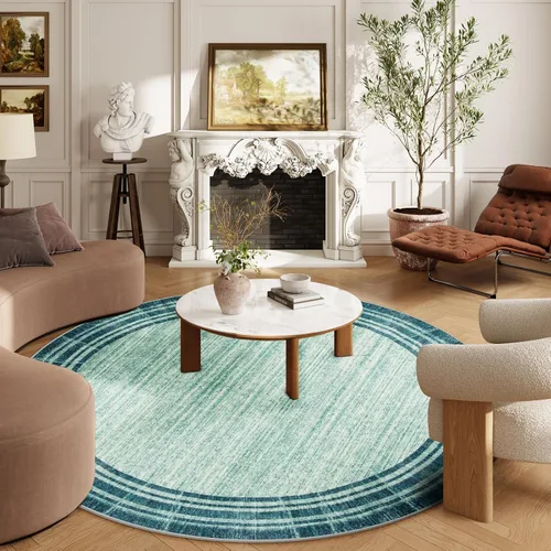 Miniatura 15 de Alfombra de pasillo moderna abstracta Lahome, alfombra lavable turquesa de 2 x 6 pulgadas para entrada, alfombra antideslizante de bajo pelo