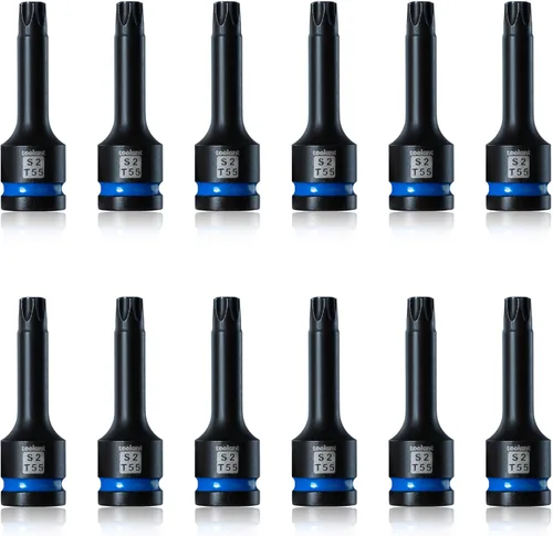 Miniatura 22 de Toolant Juego de enchufes de brocas de impacto Torx T27 2 piezas, 1/2" de acero S2, enchufes de estrella de aire, brocas de alto impacto largas