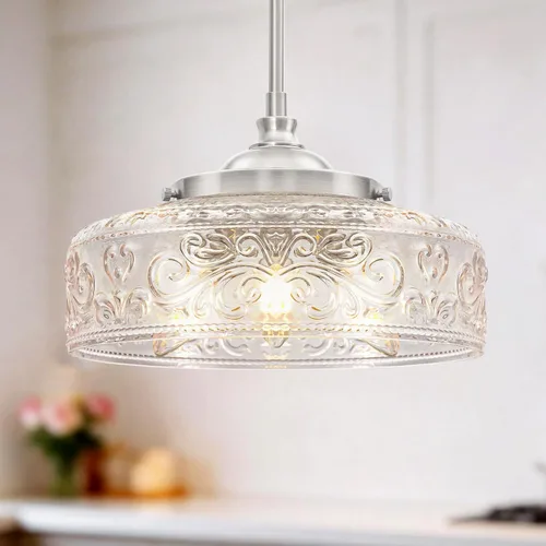 Miniatura 11 de 3 luces colgantes ajustables para isla de cocina, metal cepillado dorado y vidrio transparente, luces colgantes de latón vintage para baño, pasillo