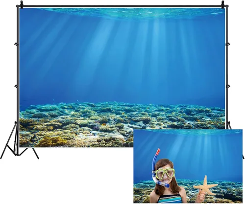 Miniatura 7 de Renaiss Fondo de 5 x 3 pies bajo el mar, mundo submarino, océano profundo, peces tropicales, arrecifes de coral, luz del sol, fondos marinos