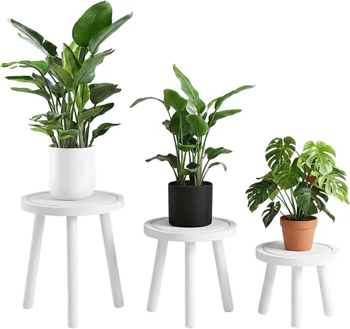 Miniatura 11 de Amdermi Paquete de 3 soportes de madera para plantas de interior, soporte para plantas individuales para macetas de 6 a 12 pulgadas, taburete Marrón
