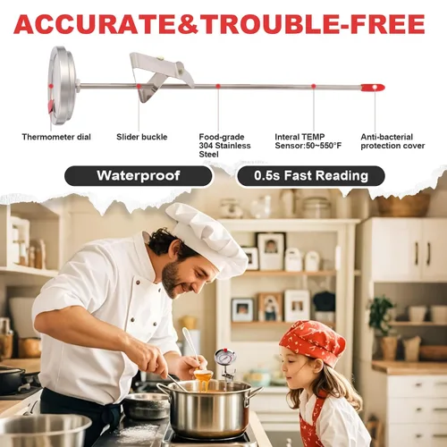 Miniatura 7 de Termómetro de caramelo que brilla en la oscuridad, impermeable, IP67-9 pulgadas, para freír y dulces con clip para olla, alto calor, impermeable