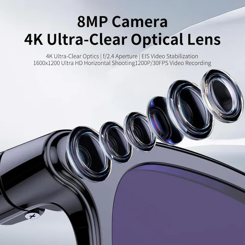 Miniatura 5 de Lentes inteligentes AI con cámara 4K para viajes y uso diario, gafas de sol de audio Bluetooth con altavoces de oído abierto, llamadas manos libres