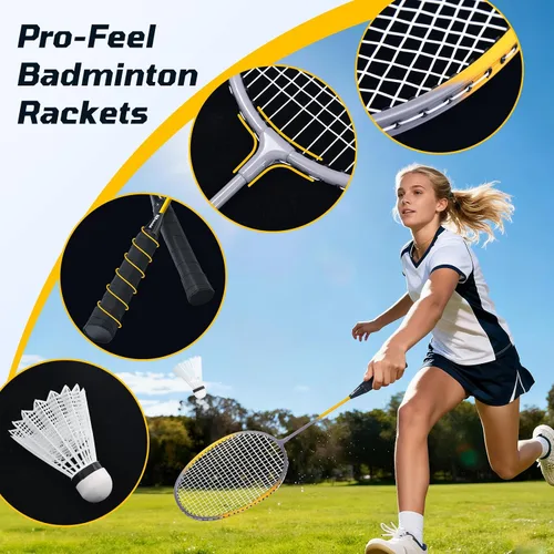 Miniatura 5 de Haokelball Outdoor Badminton Net Set with Anti-Sag Winch System - 20ft Badminton Net, 4 Rackets, 3 Shuttlecocks & Carry Bag, Badminton Set for