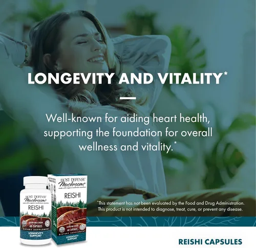 Miniatura 5 de Host Defense Cápsulas Reishi - Suplemento de apoyo para la salud del corazón y el sistema inmunológico - Suplemento de hongos para apoyar la energía