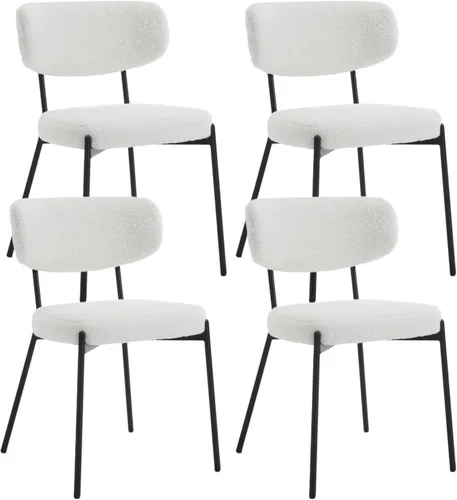 Miniatura 10 de KCC Juego de 6 sillas de comedor Boucle, sillas modernas de mediados de siglo tapizadas, elegantes sillas de cocina Sherpa, sillas de acento