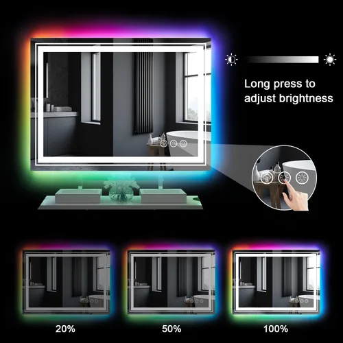 Miniatura 6 de Snowdool - Espejo LED para baño de 30 x 36 pulgadas con 8 luces RGB retroiluminadas + 3 luces frontales (ajustables individualmente), 3