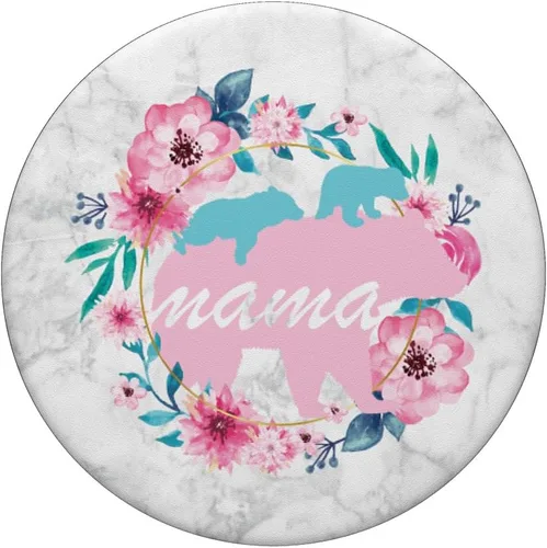 Miniatura 3 de Mama Bear Pop Socket 2 Cubs Marble Flowers Regalos para el Día de la Madre - PopSockets Grip and Stand for Phones and Tablets