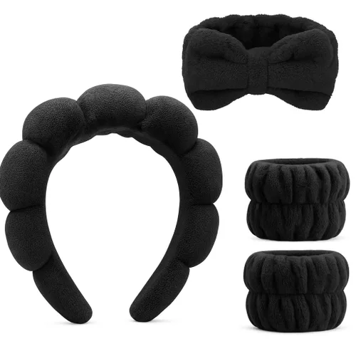 Miniatura 13 de Diadema de spa para lavar la cara, 3 piezas, maquillaje, facial y cuidado de la piel. Banda para la cabeza para el cuidado de la piel de burbujas.