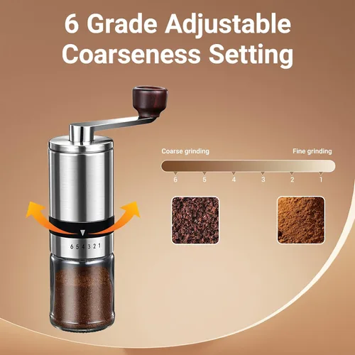 Miniatura 3 de Molinillo manual de café con rebaba de cerámica y 6 ajustes de grosor para granos de espresso, prensa francesa, café por goteo y café de filtro