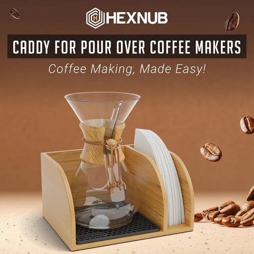 Miniatura 2 de HEXNUB Organizador para cafeteras vertidas, soporte de bambú para jarras Chemex, Bodum, Cosori, alfombrilla resistente al calor, soporte de filtro