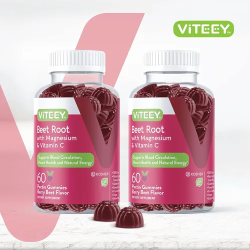 Miniatura 2 de Viteey Gomitas de raíz de remolacha con magnesio y vitamina C – Suplemento de remolacha para la salud del corazón, apoyo a la presión arterial, 60