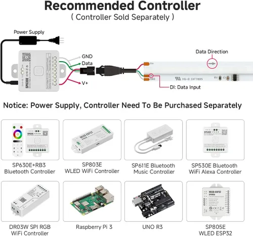 Miniatura 5 de BTF-LIGHTING FCOB WS2811 IC RGB COB - Tira de luces LED COB de 16.4 pies DC12V 630LED/m Flexible de Alta Densidad Uniforme Luz de Color Perseguidor