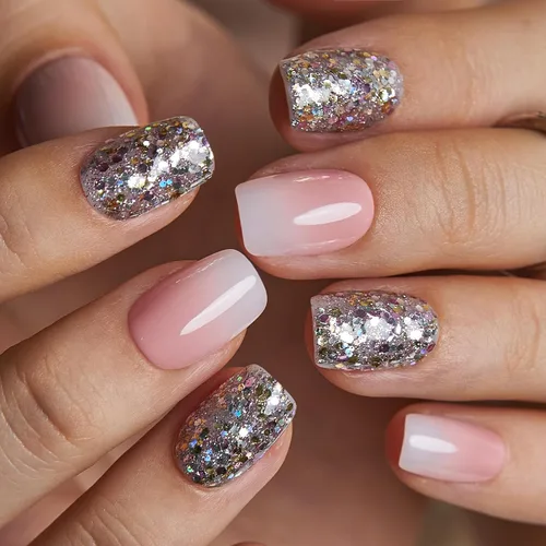 Miniatura 25 de Uñas a presión CurvLife cortas cuadradas Beige, Blancas, Rosas, Uñas postizas falsas acrílicas con diseño de albaricoque, uñas de cobertura completa