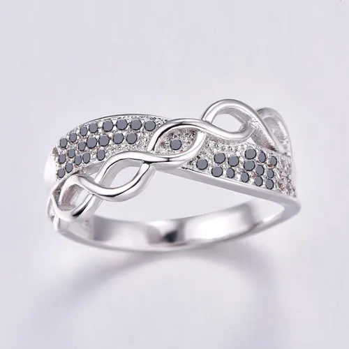 Miniatura 101 de Narica Anillo de 21 piedras chapadas en plata, apilables, corte redondo, zafiro azul, circonita cúbica, relleno de circonita cúbica, halo