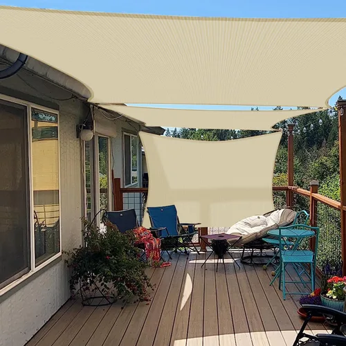 Miniatura 7 de E&K Sunrise - Toldo para exteriores, tipo vela, sombra, protección para rayos UV, Beige