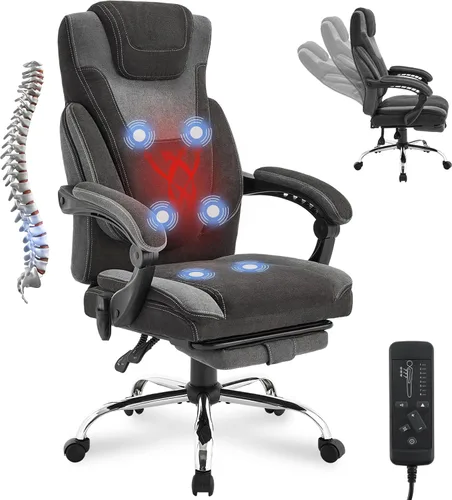 Silla de oficina de masaje, silla de oficina grande y alta con reposapiés, silla de escritorio ejecutiva ergonómica con asiento extra ancho,
