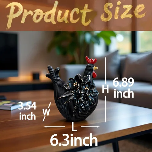 Miniatura 3 de Escultura decorativa de gallo para jardín (gallina negra)