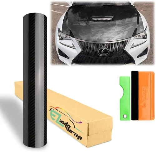 7D Premium - Adhesivo de vinilo de fibra de carbono negro de alto brillo para automóvil, lámina de liberación de aire, 4 x 8 pulgadas (3.9 in x 7.9