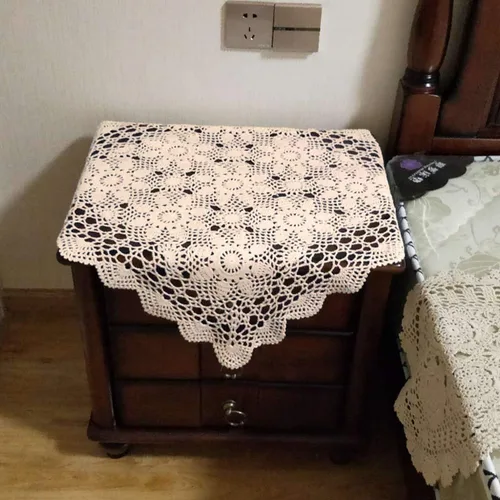 Miniatura 8 de Damanni Mantel de encaje de ganchillo hecho a mano de algodón beige, cuadrado, 19 pulgadas