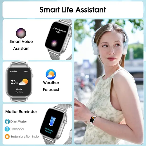 Miniatura 4 de Relojes inteligentes para mujer, reloj HD de 1.83 pulgadas con llamadas y mensajes/frecuencia cardíaca/sueño/ciclo femenino, reloj inteligente