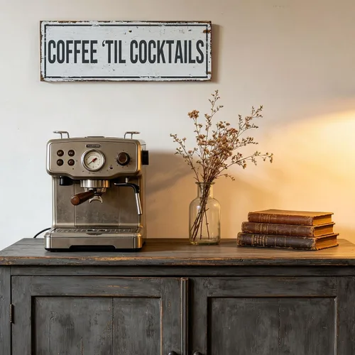 Miniatura 5 de Funny Coffee Signs for Kitchen Decor, Rustic Coffee Til Cocktails Canvas Wall Art for Home Bar Cart Station, 6x17" Framed