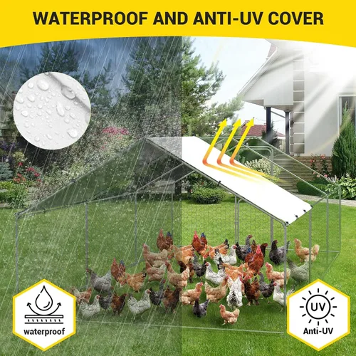 Miniatura 4 de Gallinero de metal grande para cubierta de techo impermeable y anti-UV, jaula para exteriores, gallinero para patio, granja, 9.8 x 19.7 x 6.6 pies