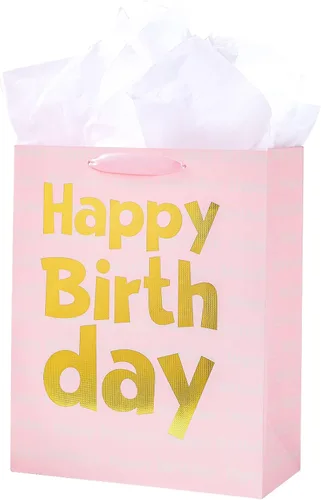 Miniatura 8 de Loveinside Bolsa de regalo de cumpleaños negra con papel de seda para cumpleaños, baby shower, fiesta y más, 13 x 10 x 5 pulgadas, 1 unidad Negro