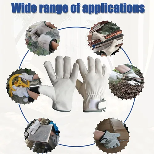 Miniatura 5 de 2 Pairs Cow Grain Leather Work Gloves for Men and Women