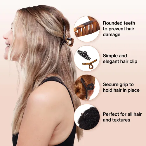 Miniatura 3 de Kitsch Pinzas grandes para el cabello para mujer, pinzas de pelo de moda, plástico mate, fácil agarre, perfectas para uso diario y ocasiones