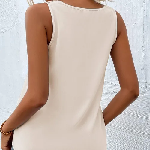Miniatura 6 de Camiseta sin mangas con encaje de guipur con cuello en V profundo para mujer, blusa sin mangas