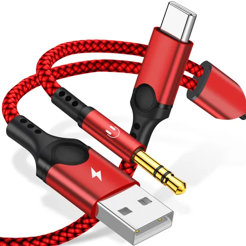Cable USB C a 3.5mm Aux con Cargador, Cable Estéreo Aux USB C a 3.5mm de 2 en 1 para Coche con Carga PD de 18W Compatible con iPhone 17/16/16e/15