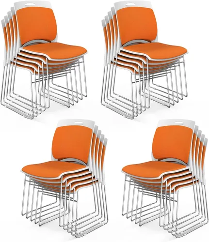 Miniatura 14 de VINGLI Juego de 4 sillas apilables de oficina con base de trineo de metal, asiento y respaldo ergonómicos acolchados de plástico, capacidad de 350