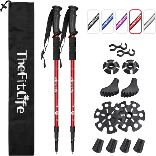 TheFitLife Bastones de senderismo nórdicos – 2 palos con sistema antigolpes y bloqueo rápido, telescópico, plegable, ultraligero para senderismo,