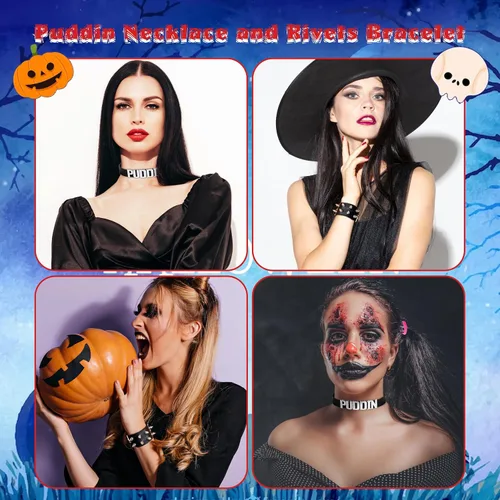 Miniatura 3 de YANCHUN Gargantilla Puddin para mujer, pulsera de cuero con pinchos, accesorios de disfraz de Halloween