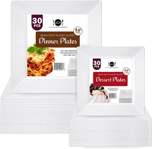 Miniatura 9 de Aya’s 60 Pack de Platos de Plástico para Fiesta - Juego de Platos Desechables Resistente con 30 Platos de Cena y 30 Platos de Ensalada - Platos