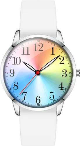 Miniatura 7 de Letoff Reloj analógico clásico, esfera arcoíris con números arábigos, banda de silicona, resistente al agua hasta 98.4 ft