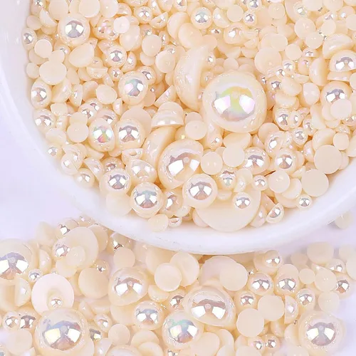 Miniatura 17 de Perlas con parte trasera plana para manualidades, 50g Mezcla Azul Rosa Blanco Medias perlas para manualidades, Tamaño mixto 3/4/5/6/8/10mm Perlas